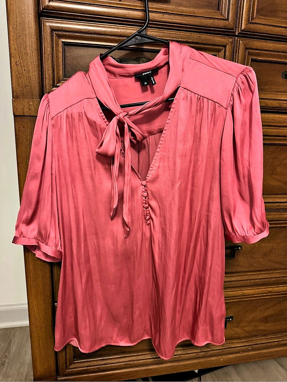 Paige Esta Tie Neck Blouse Pink Size Medium